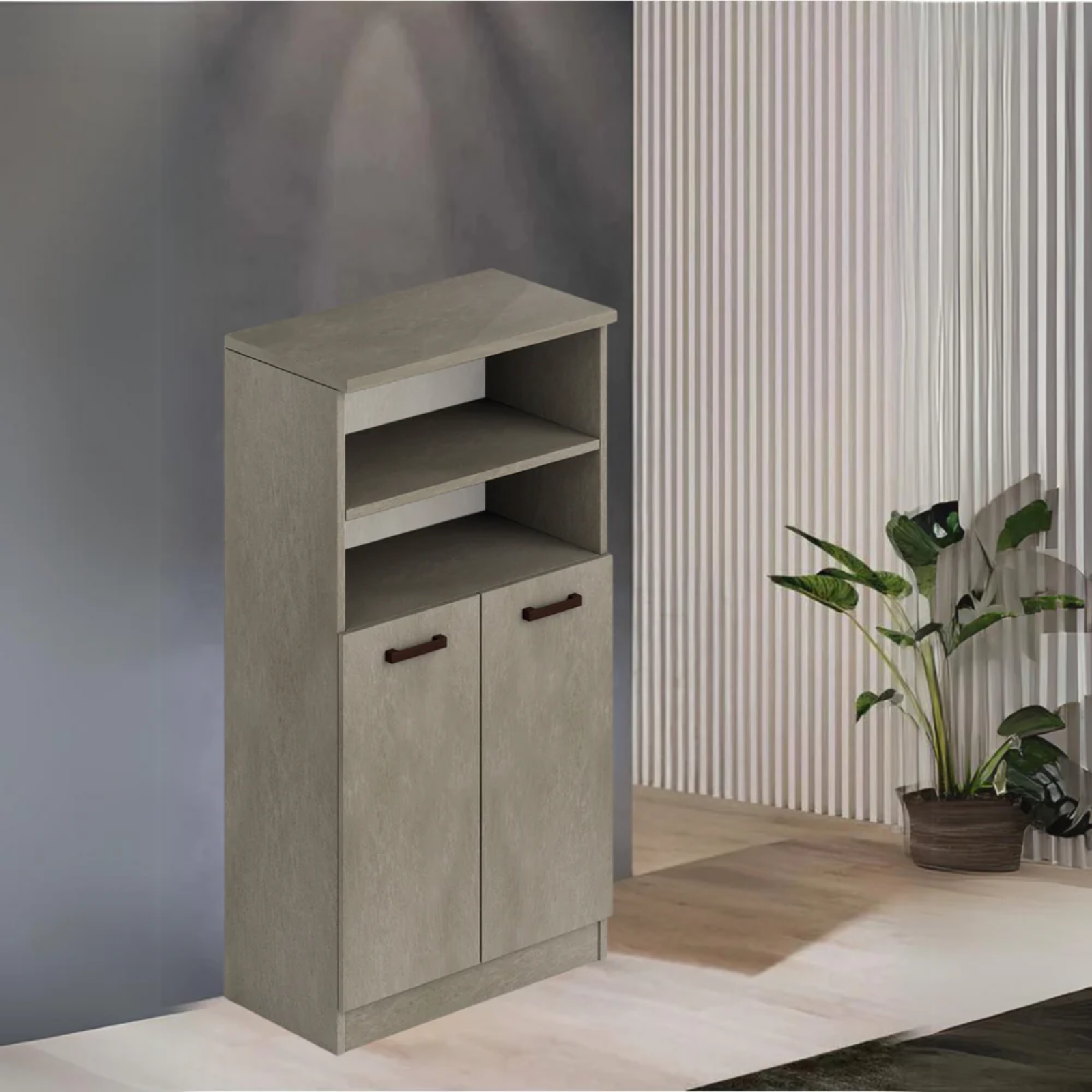 Armadio multiuso 71x130H in legno 2 ante ripiani interni e 2 vani a giorno - Laundry