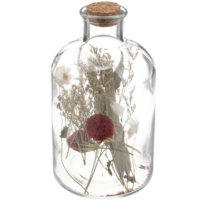 Barattolo in vetro decorato con piante artificiali H 21 cm