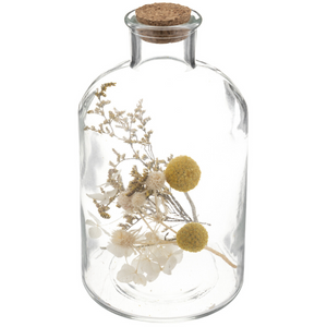 Barattolo in vetro decorato con piante artificiali H 21 cm