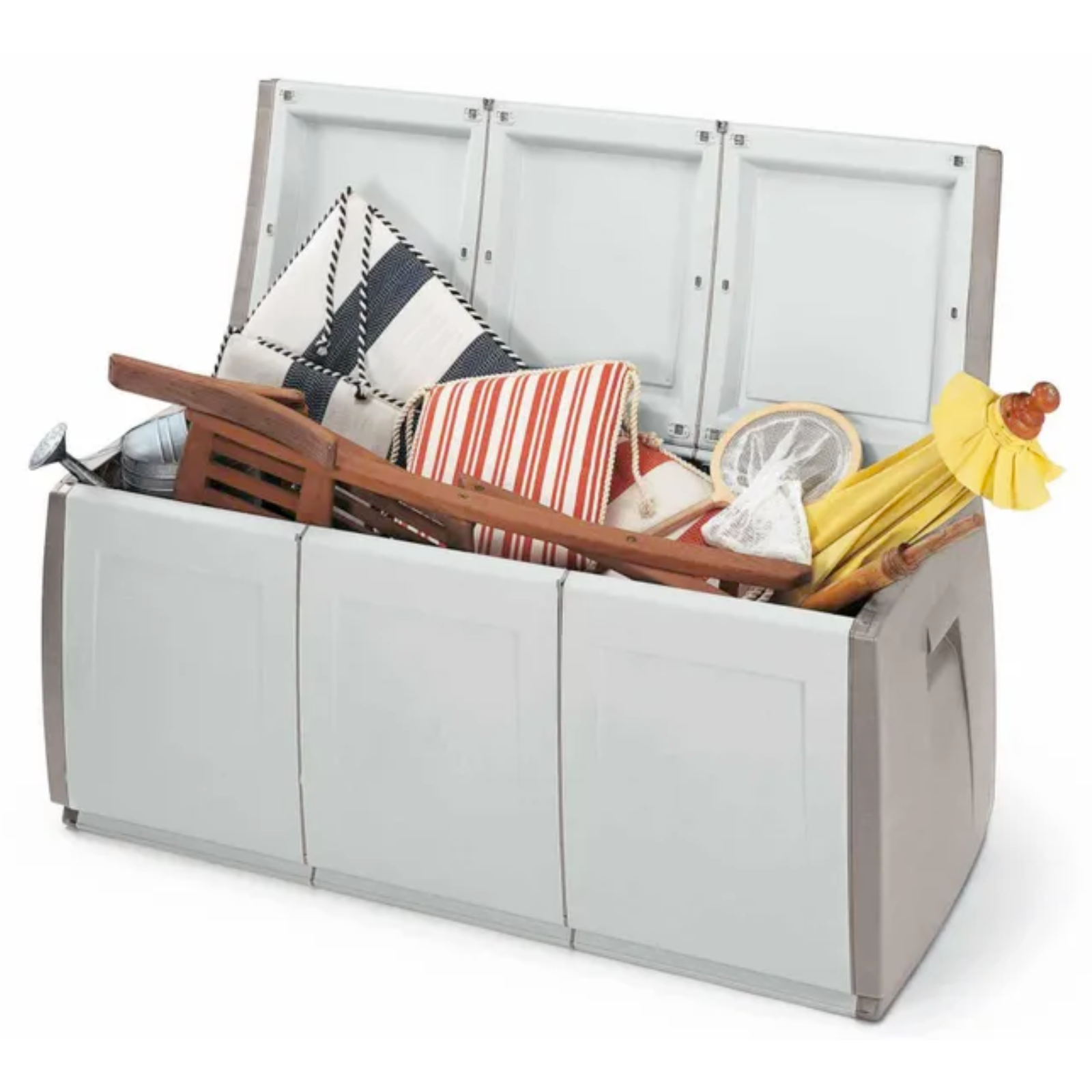 Baule contenitore cassapanca in polipropilene grigio e tortora con ruote per interno o esterno