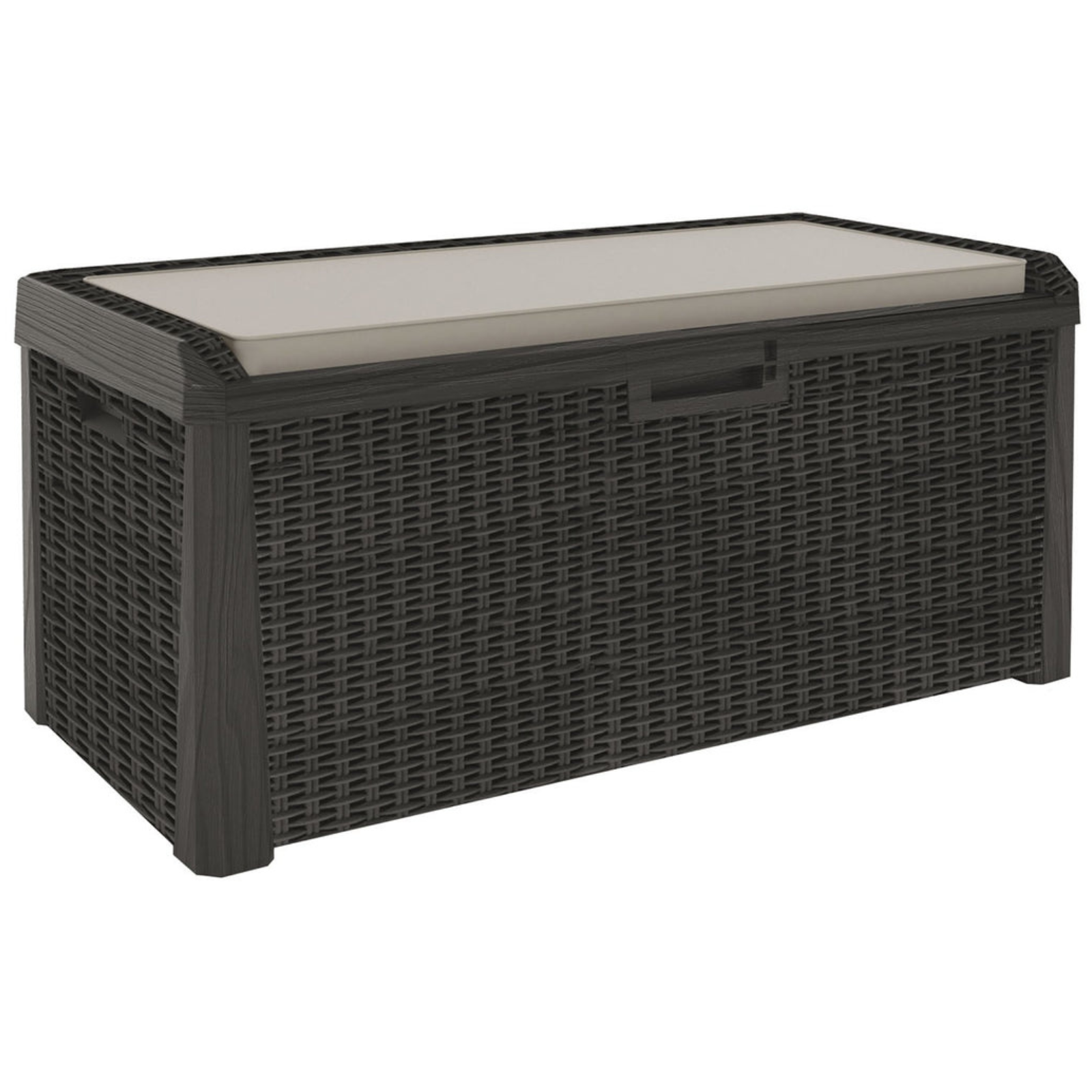 Baule cassapanca contenitore da esterno o interno antracite "Torino" in resina con finitura rattan dotato di cuscino