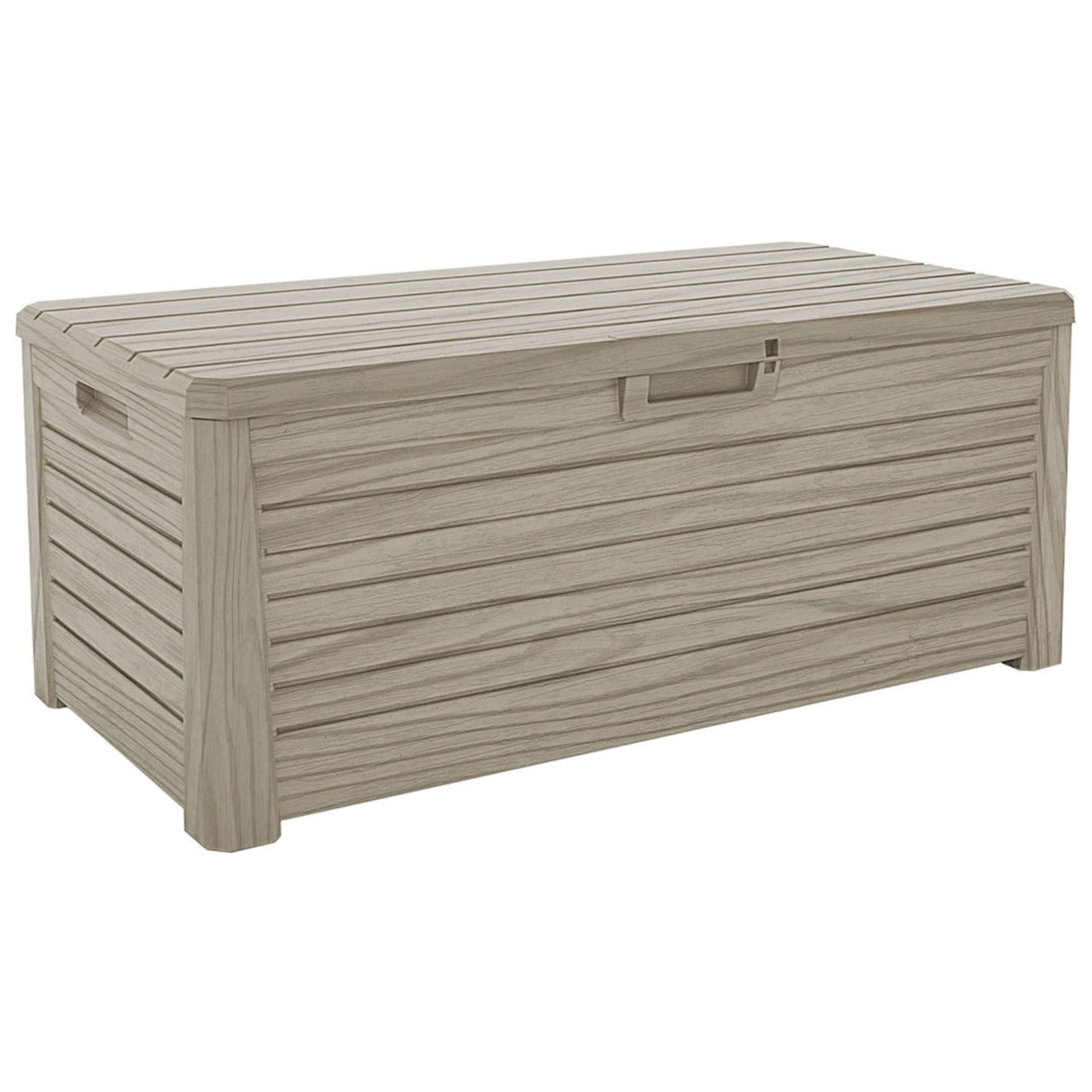 Baule contenitore multiuso "Canada Compact" grigio tortora per interno o esterno in resina con finitura doghe effetto legno