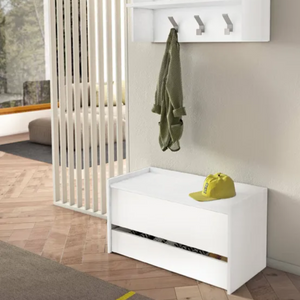 Baule contenitore in legno bianco con cassetto design moderno multiuso da interno - Hall