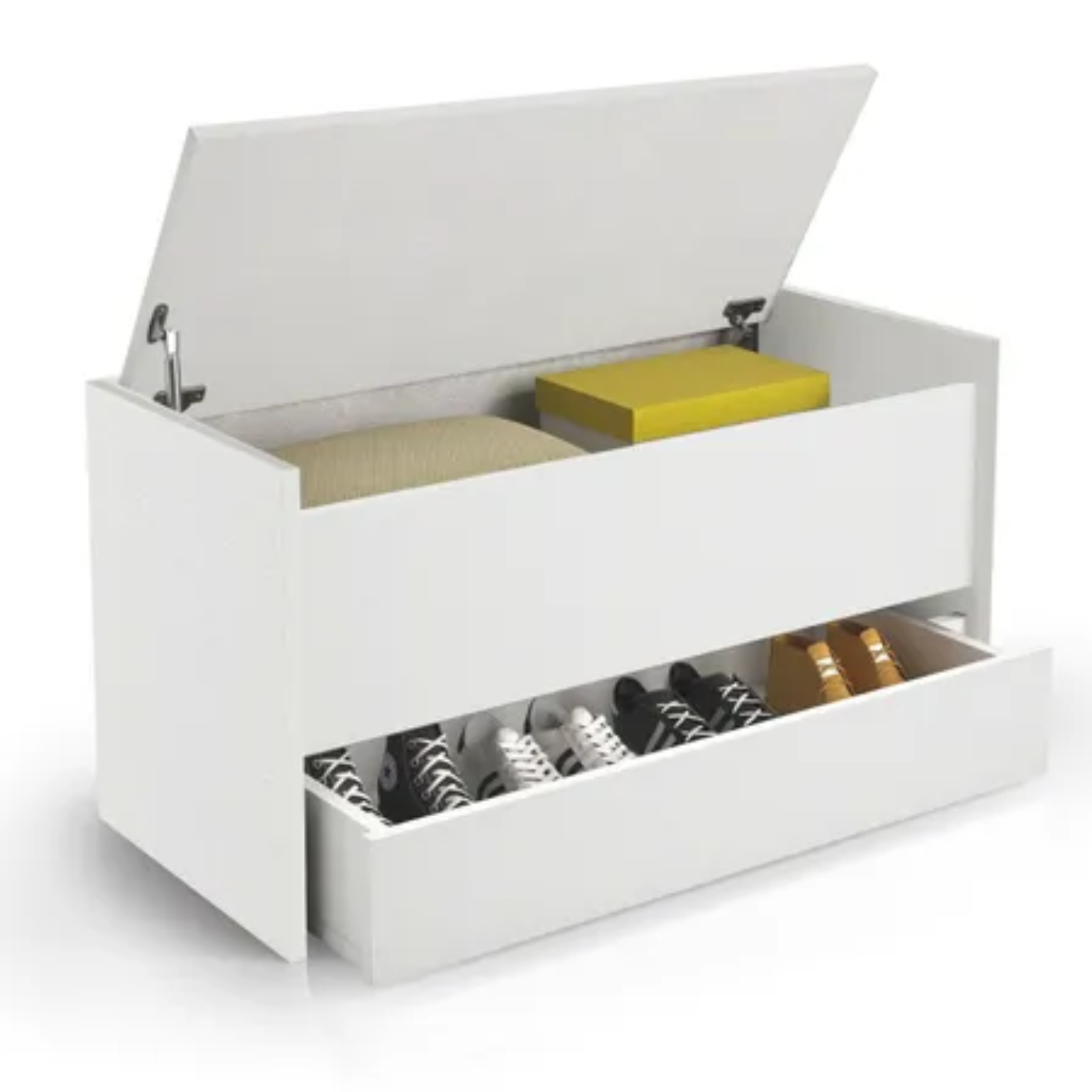 Baule contenitore in legno bianco con cassetto design moderno multiuso da interno - Hall
