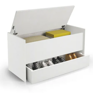 Baule contenitore in legno bianco con cassetto design moderno multiuso da interno - Hall