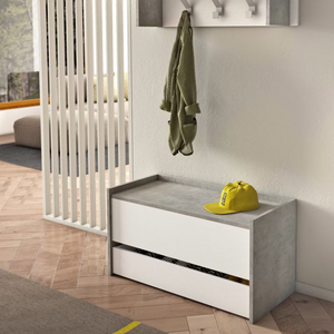 Baule contenitore in legno bianco e cemento con cassetto design moderno multiuso da interno - Hall