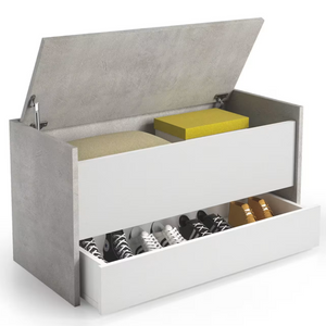 Baule contenitore in legno bianco e cemento con cassetto design moderno multiuso da interno - Hall