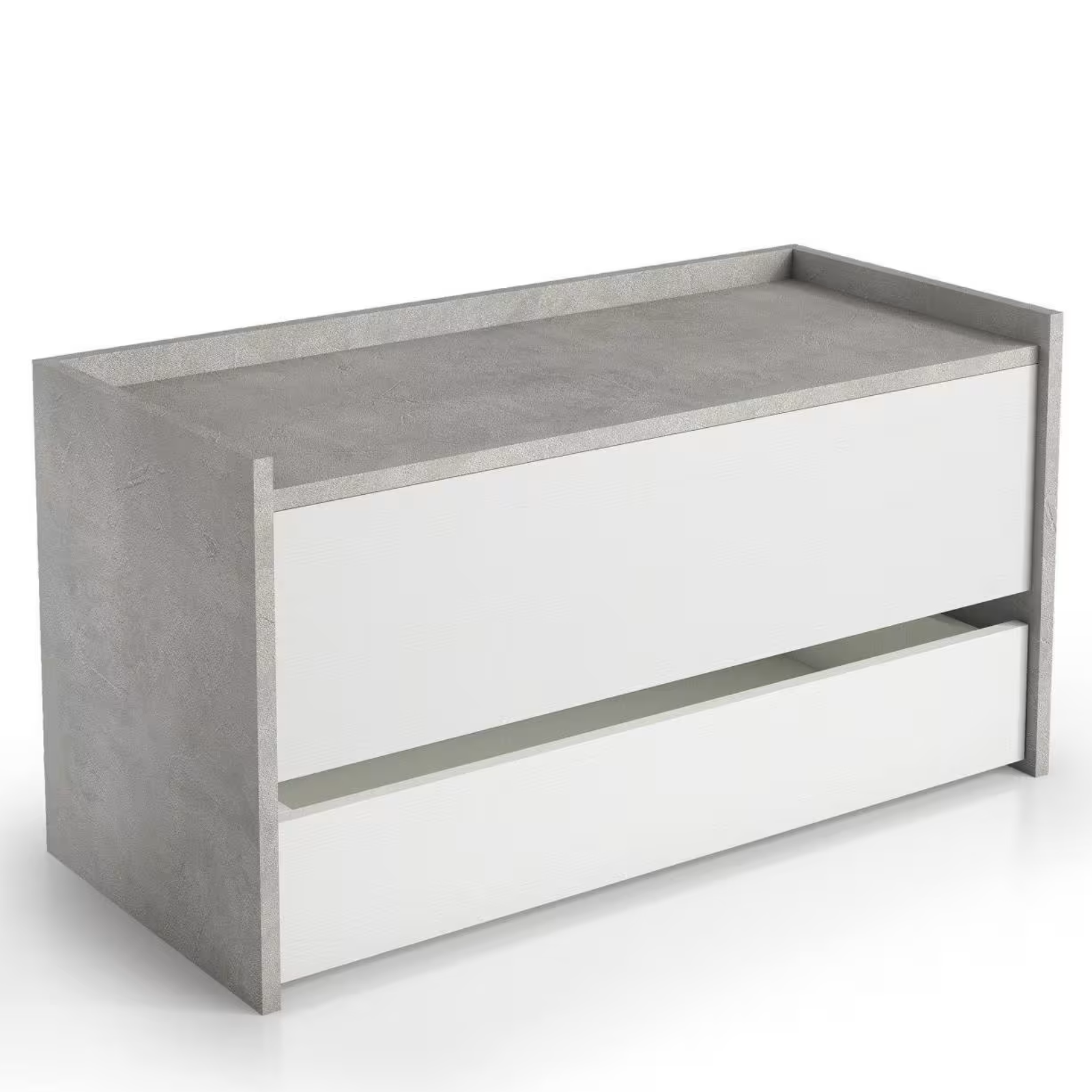 Baule contenitore in legno bianco e cemento con cassetto design moderno multiuso da interno - Hall