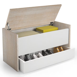 Baule contenitore in legno bianco e rovere con cassetto design moderno multiuso da interno - Hall