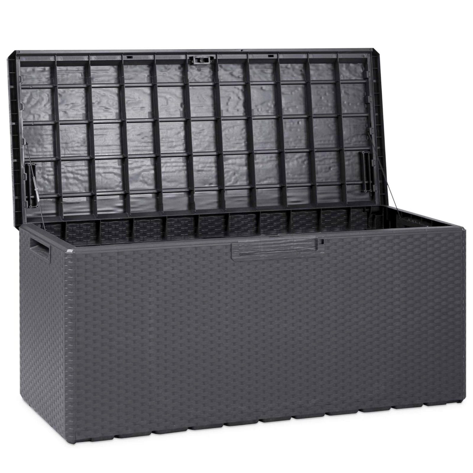 Bauli in resina effetto rattan e effetto legno contenitore lucchettabile da interno o esterno color antracite