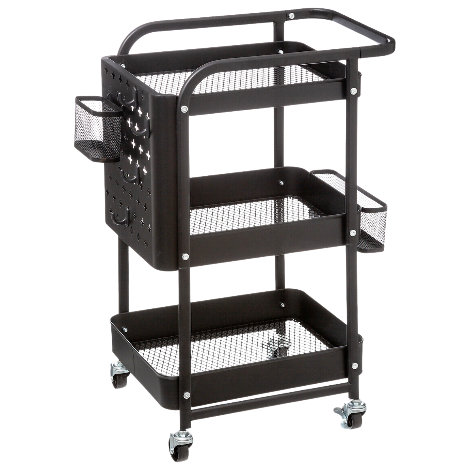 Carrello con ruote da cucina in metallo con 3 ripiani e porta oggetti - Ico