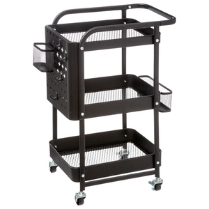 Carrello con ruote da cucina in metallo con 3 ripiani e porta oggetti - Ico