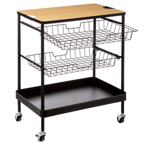 Carrello da cucina con ruote design moderno a 3 ripiani in metallo e bambù - Ico