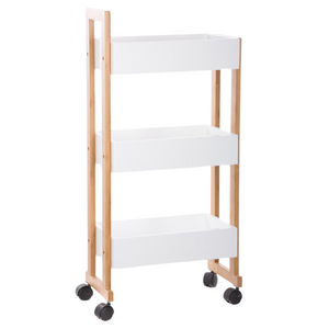Carrello in bamboo multiuso salvaspazio con 3 ripiani bianchi con ruote - Colo