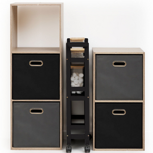 Carrello da cucina con ruote slim a 3 livelli design moderno salvaspazio in legno Nero - Colo