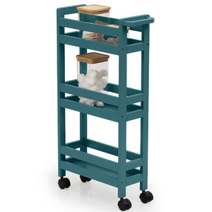 Carrello da cucina con ruote slim a 3 livelli design moderno salvaspazio in legno Petrolio - Colo
