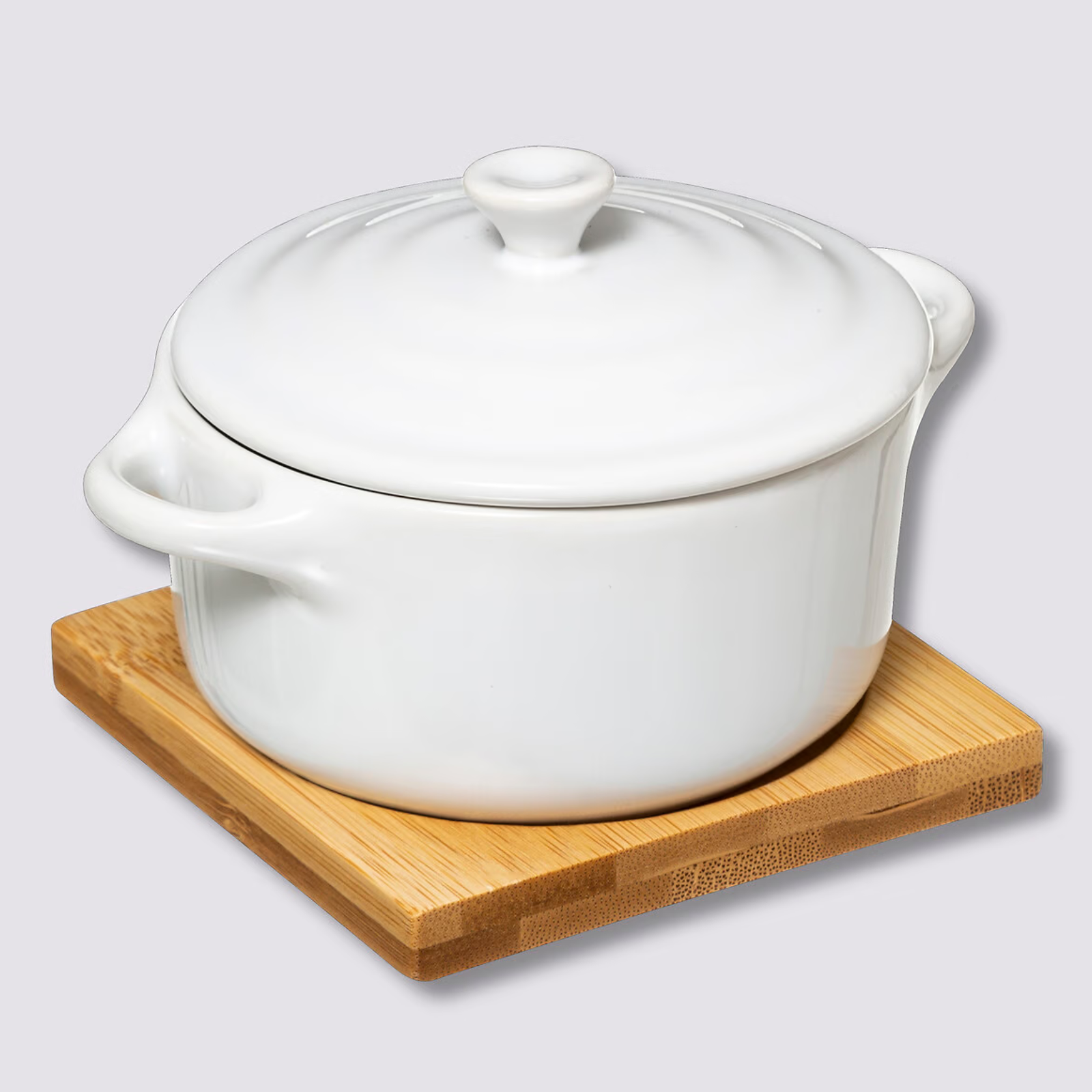 Casseruola in ceramica bianco con base bambù - Sera