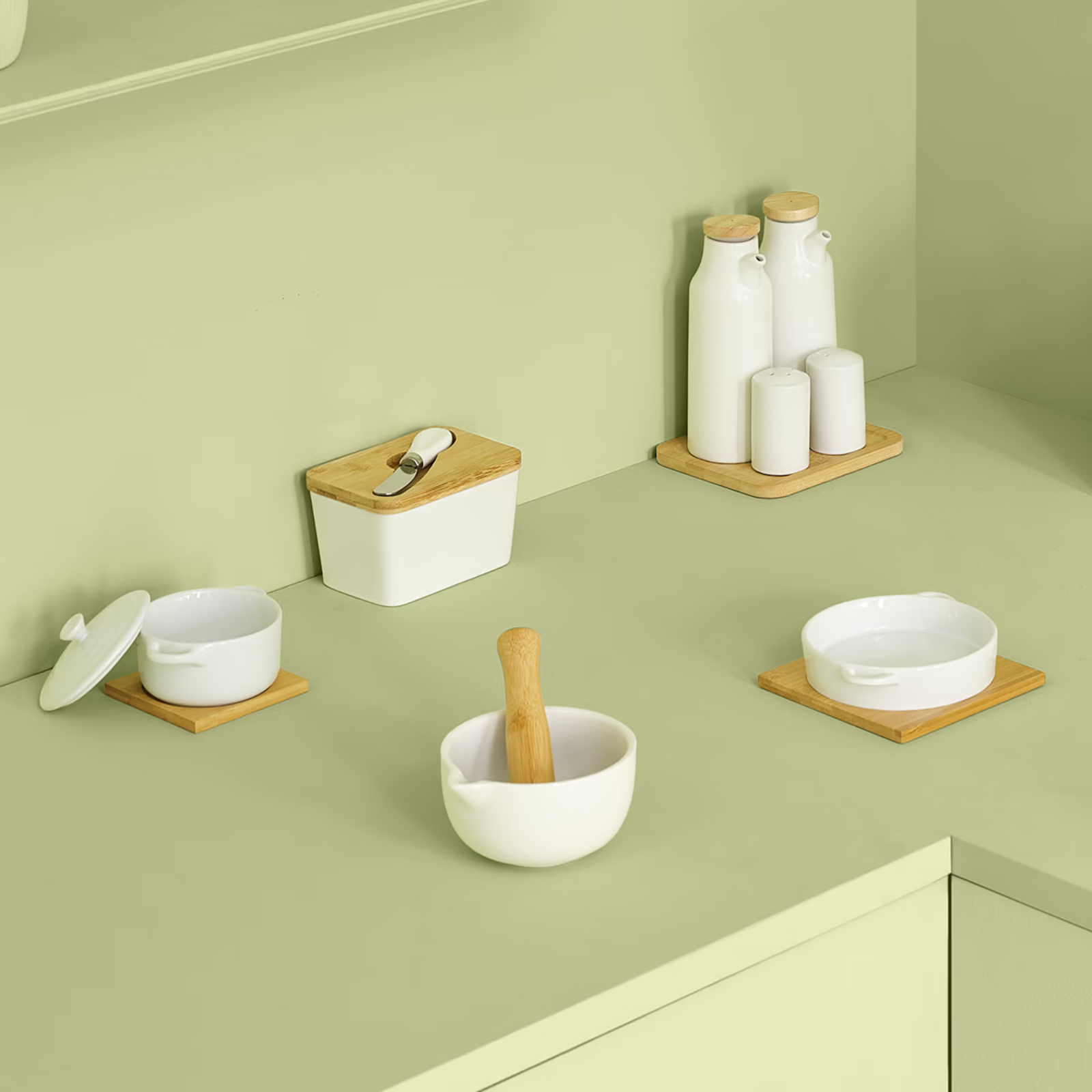 Casseruola in ceramica bianco con base bambù - Sera