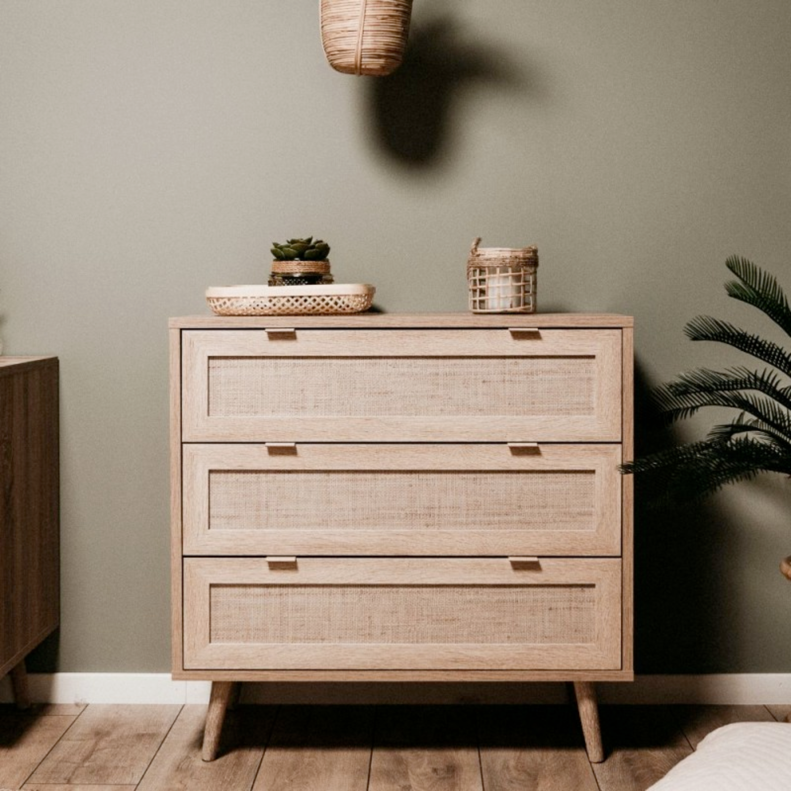 Cassettiera con 3 cassetti multiuso "Monica" design moderno color rovere sonoma