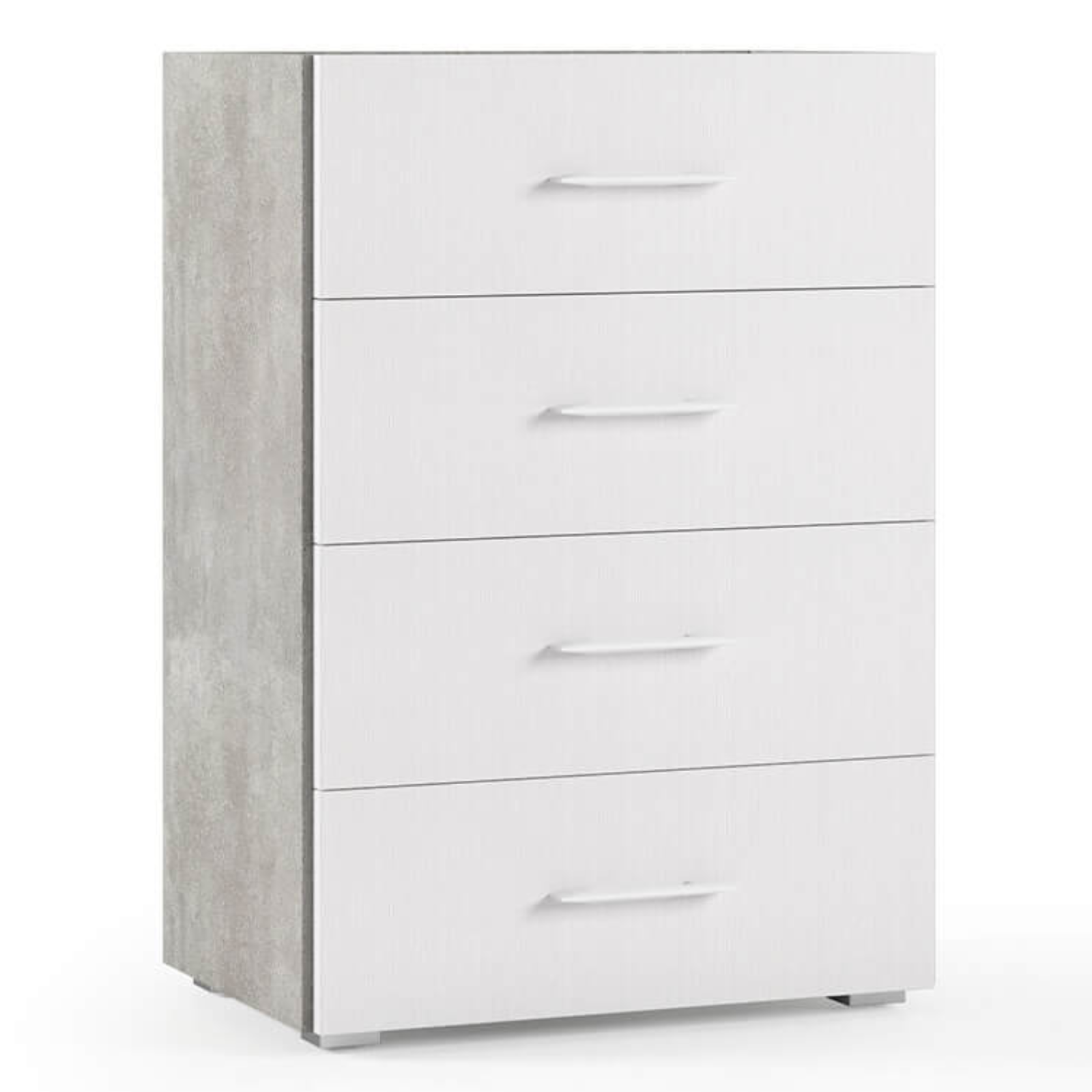 Cassettiera 4 cassetti in legno con frontali bianco e struttura cemento - Contempy
