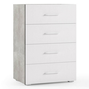 Cassettiera 4 cassetti in legno con frontali bianco e struttura cemento - Contempy