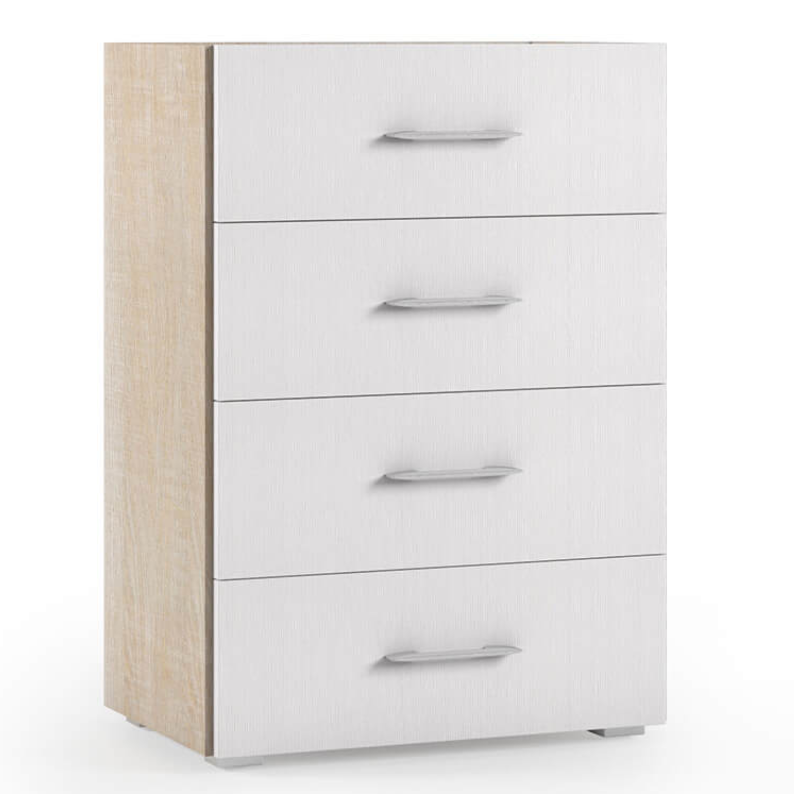 Cassettiera 4 cassetti in legno con frontali bianco e struttura rovere - Contempy