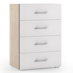 Cassettiera 4 cassetti in legno con frontali bianco e struttura rovere - Contempy