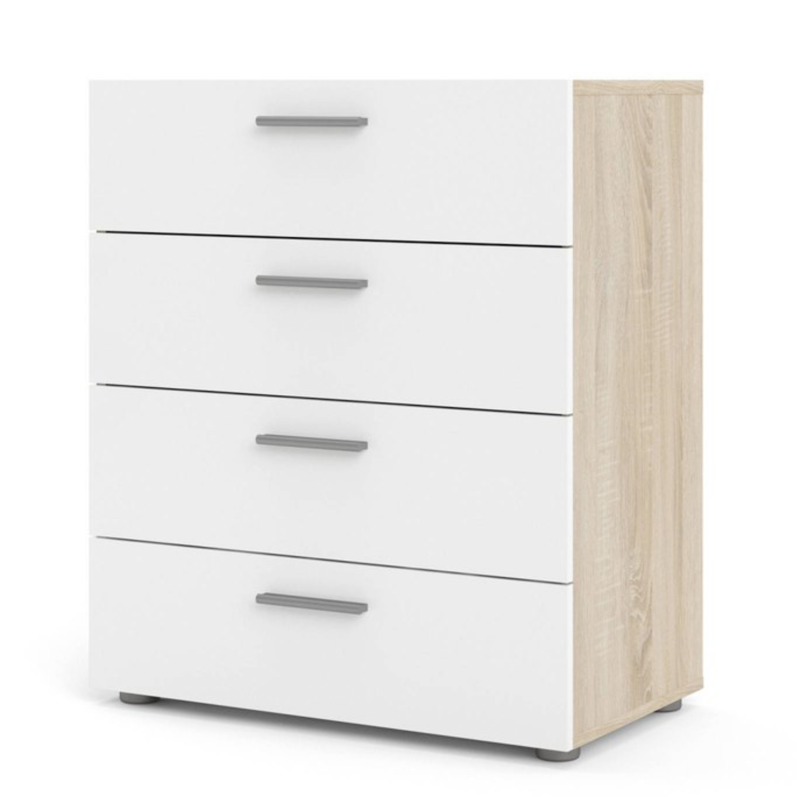 Cassettiera multiuso in legno "Marta" salvaspazio con 4 cassetti quercia e bianco lucido per cameretta,soggiorno o camera da letto