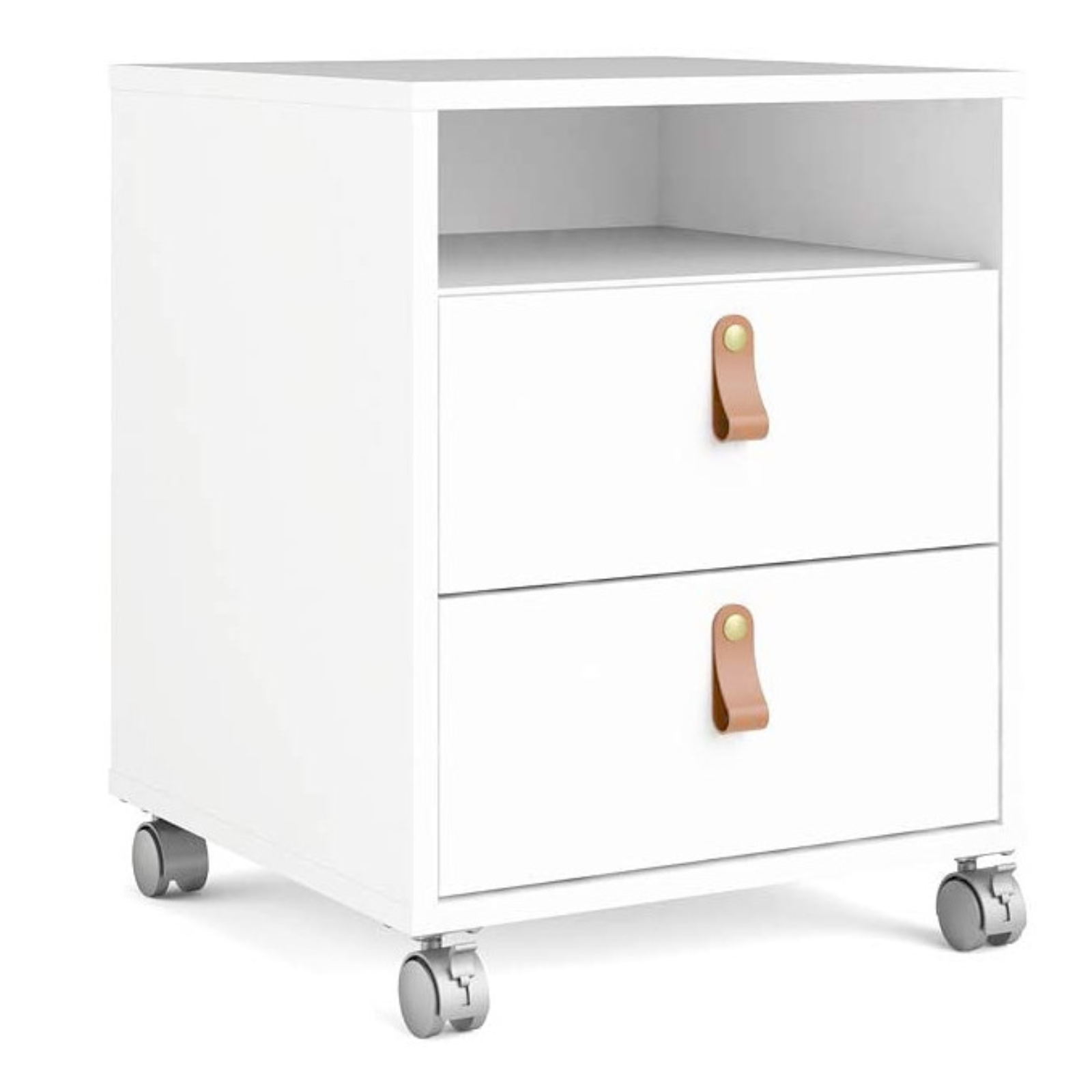 Cassettiera multiuso "Function" in legno bianca con 2 cassetti e ruote per ufficio o cameretta