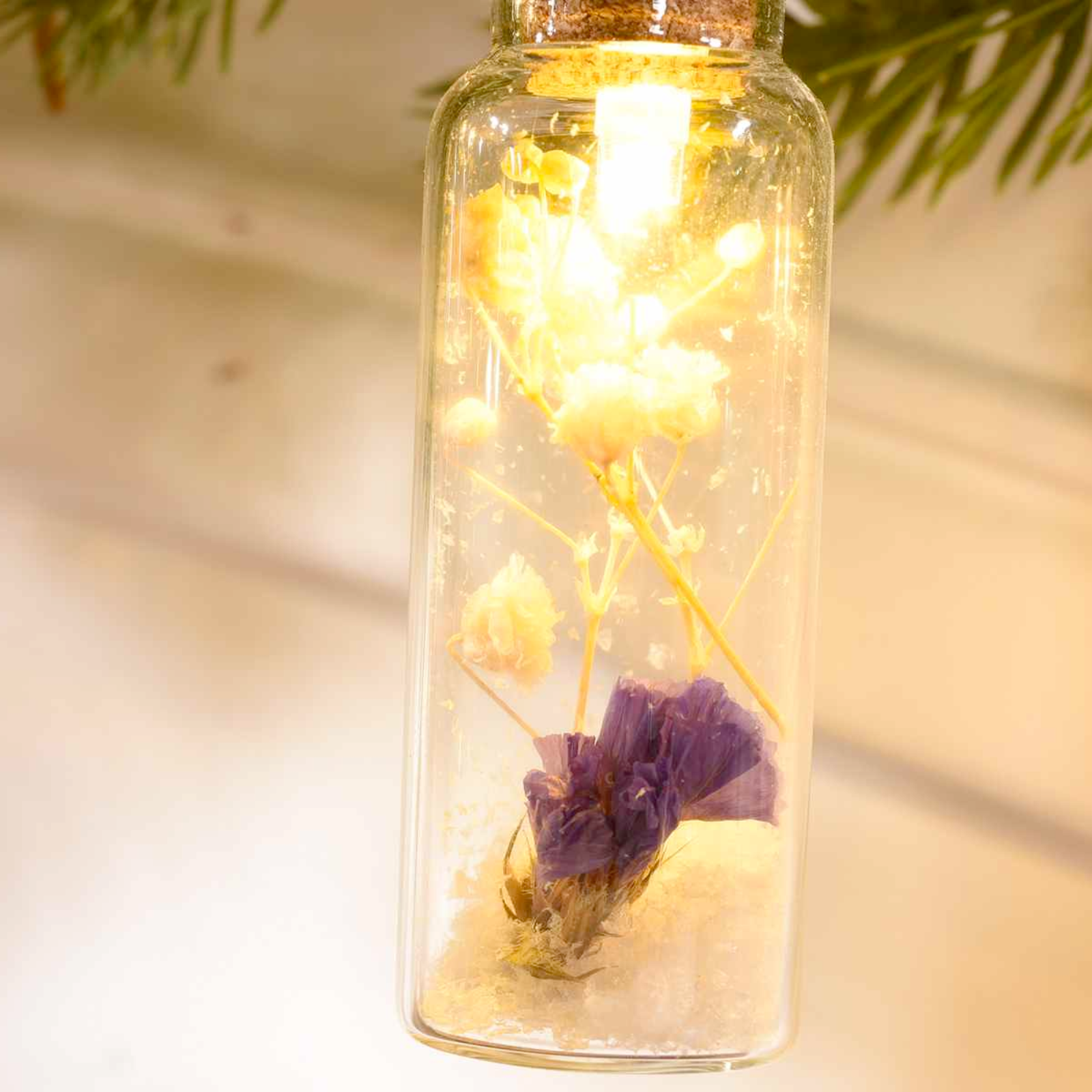 Catena luminosa 10 barattoli in vetro contenenti fiori secchi e luci led decorazioni natalizie