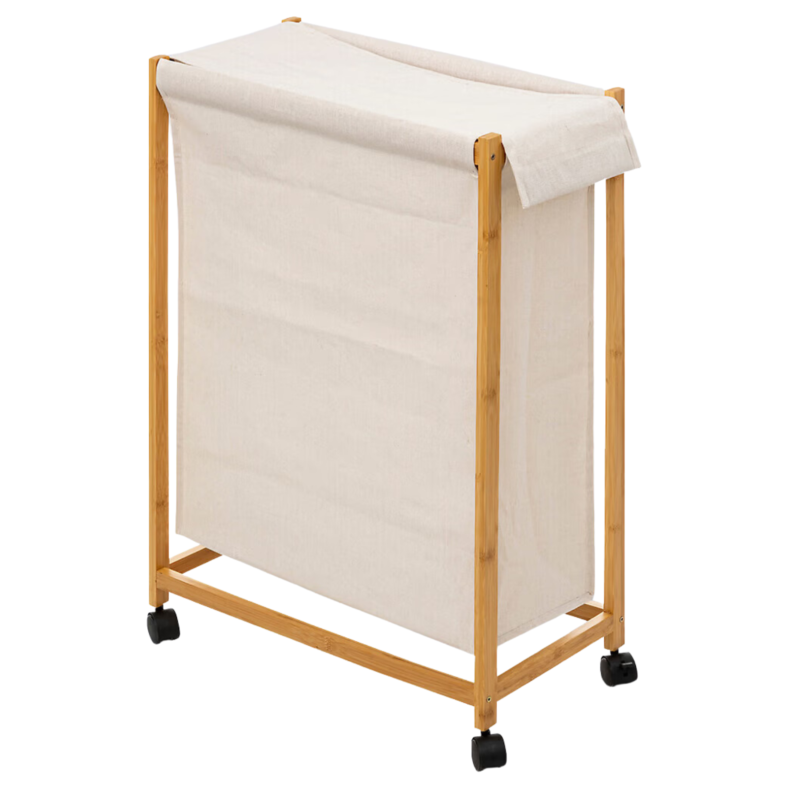 Cesto portabiancheria sporca in bambù e tessuto con ruote 52 litri - Nami