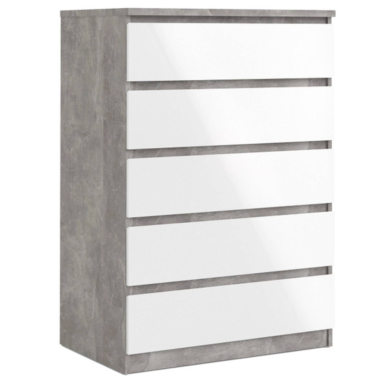 Cassettiera con 5 cassetti in legno cemento e bianco per camera o camera da letto - Linea Mina