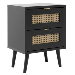 Comodino con 2 cassetti "Aurora" design moderno con frontali effetto vimini