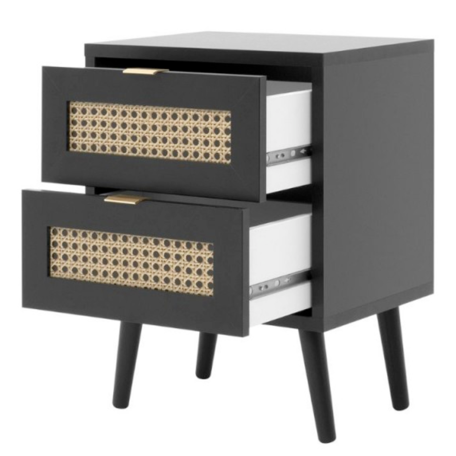 Comodino con 2 cassetti "Aurora" design moderno con frontali effetto vimini