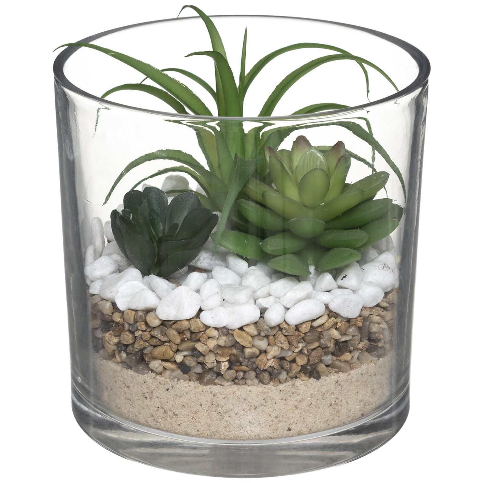 Pianta decorativa artificiale per interno con vaso in vetro H 16 cm