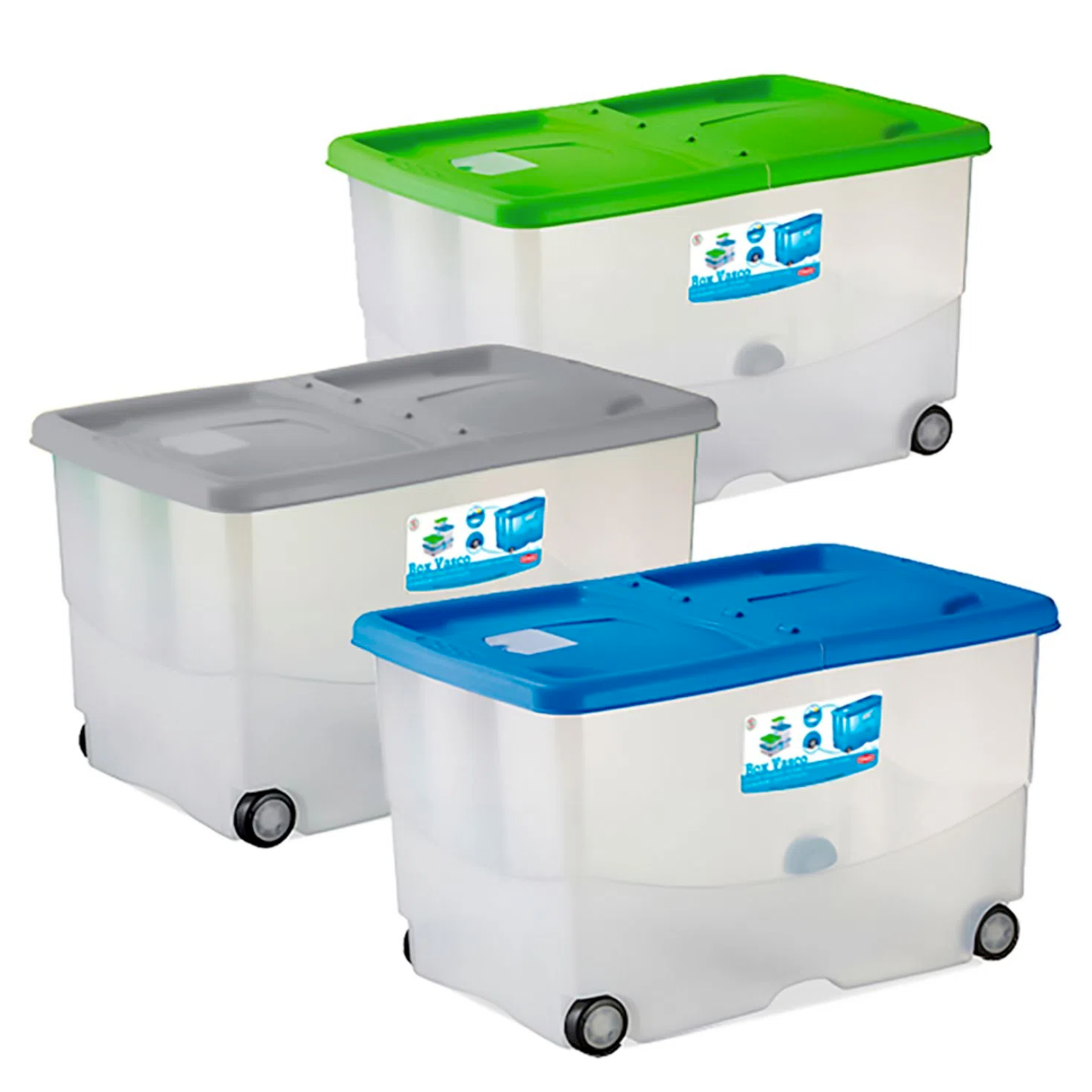 Contenitore multiuso in pvc con ruote e coperchio doppia apertura - colorazione assortite