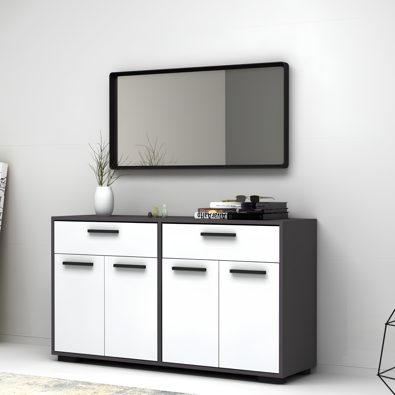 Credenza da soggiorno design moderno antracite e bianco 4 ante e 2 cassetti - Truvy