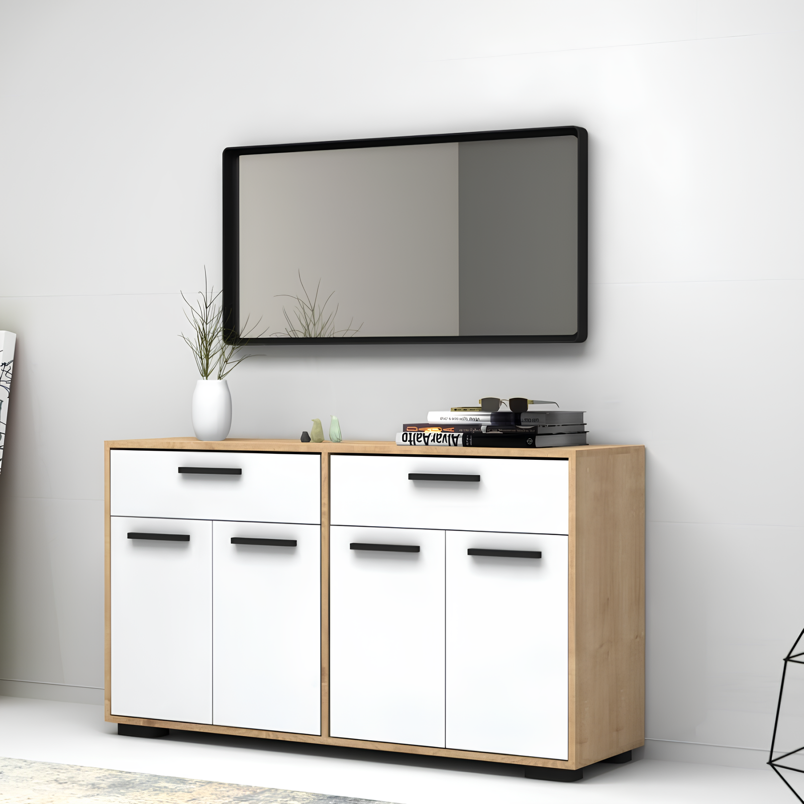 Credenza da soggiorno design moderno rovere e bianco 4 ante e 2 cassetti - Truvy