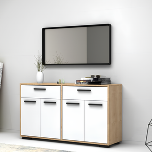 Credenza da soggiorno design moderno rovere e bianco 4 ante e 2 cassetti - Truvy