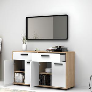 Credenza da soggiorno design moderno rovere e bianco 4 ante e 2 cassetti - Truvy