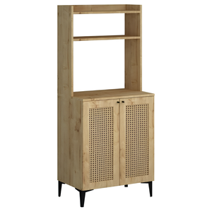 Credenza alta design moderno rovere 2 ante effetto rattan e ripiani - Zan