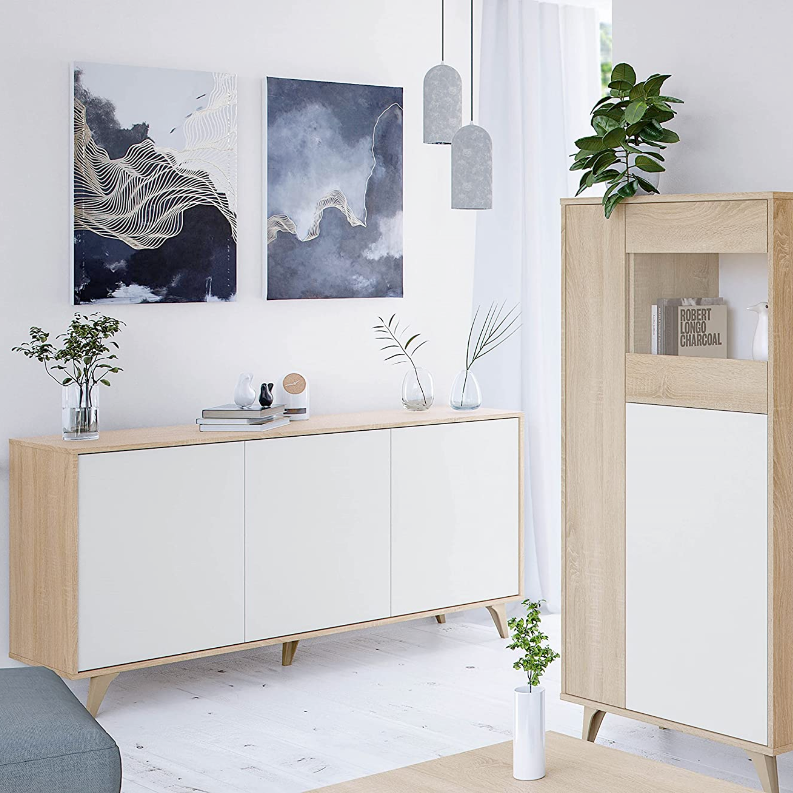 Credenza "Harry" a 3 ante struttura in legno design moderno rovere e bianco