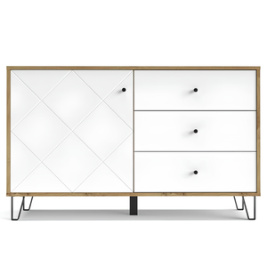 Credenza design moderno con ante design geometrico e 3 cassetti rovere e bianco - Bolli