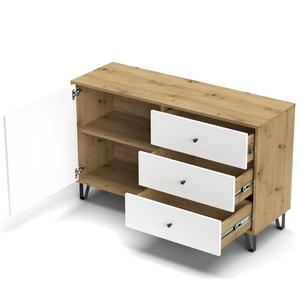 Credenza design moderno con ante design geometrico e 3 cassetti rovere e bianco - Bolli