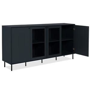 Credenza 180 cm da soggiorno design moderno 2 ante battenti 2 ante vetrinetta blu navy - Caracay