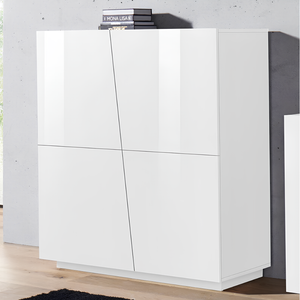 Credenza Mobile da soggiorno 120 cm bianco lucido con 4 ante a taglio diagonale - Lume