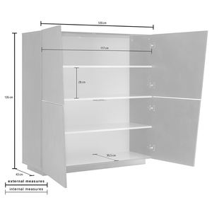 Credenza Mobile da soggiorno 120 cm bianco lucido con 4 ante a taglio diagonale - Lume