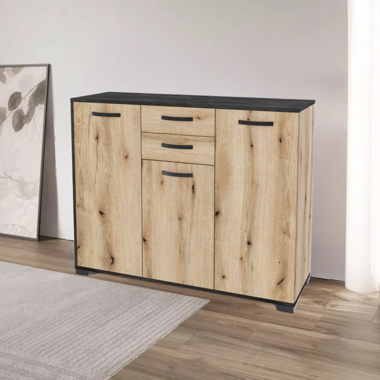 Credenza multiuso 107x86 cm in legno con 3 ante e 2 cassetti - Cefi