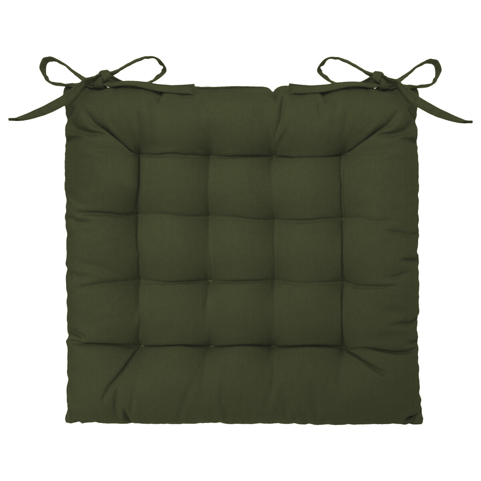 Cuscino per sedia verde quadrato imbottitura in cotone riciclato con lacci 38x38 cm