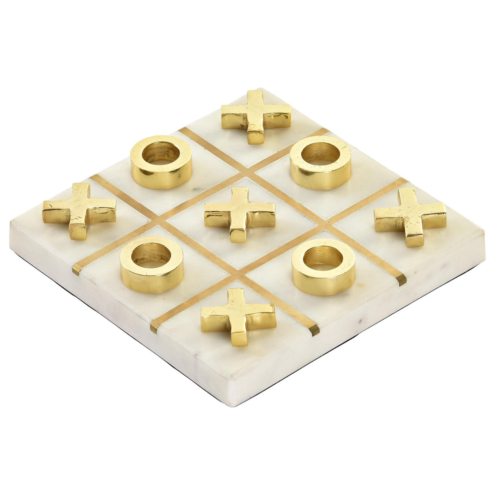 Scacchiera tris in legno color oro e bianco effetto marmo design moderno decorazioni per interno